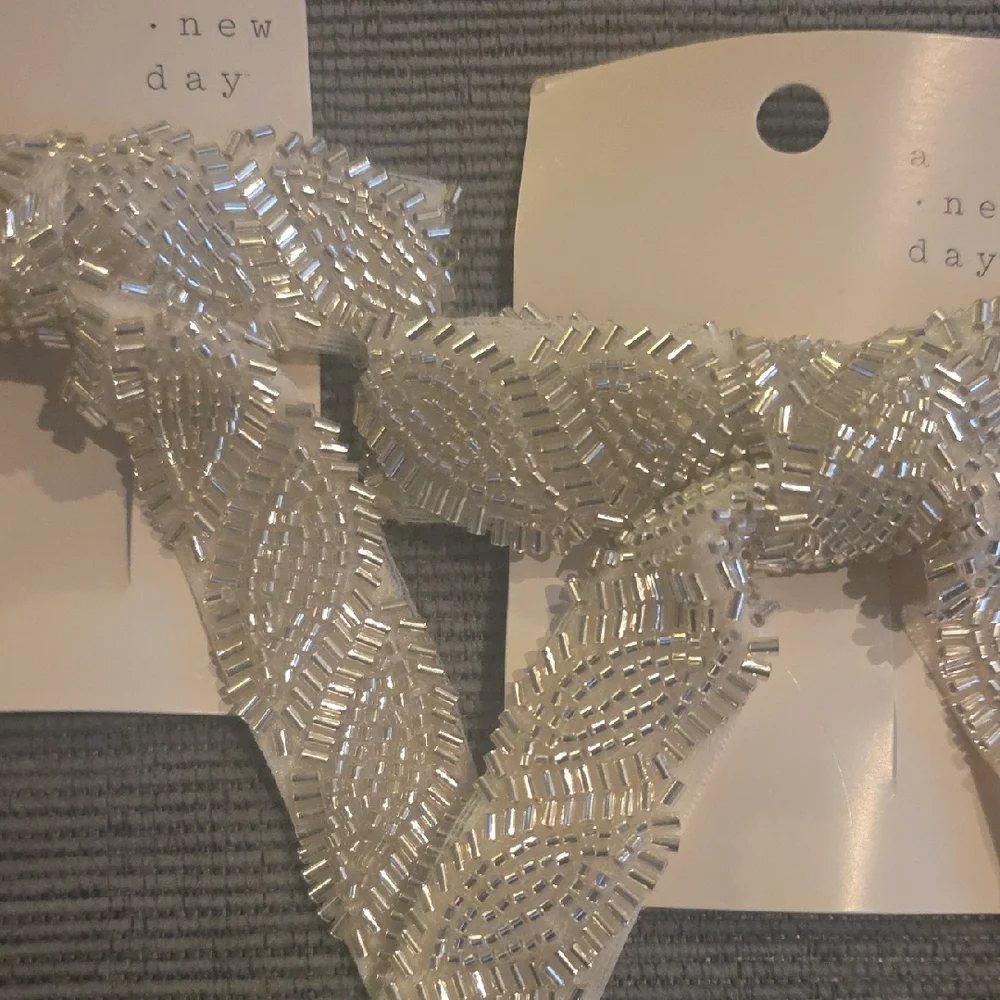 A New Day Shimmering Silver Hair Bows With Clips, Two, NWT